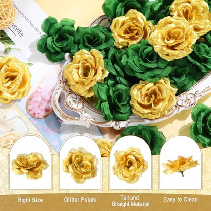 Yunlly 100 Pcs Artificial Flower for Wedding, Green,Gold - color: Green,gold