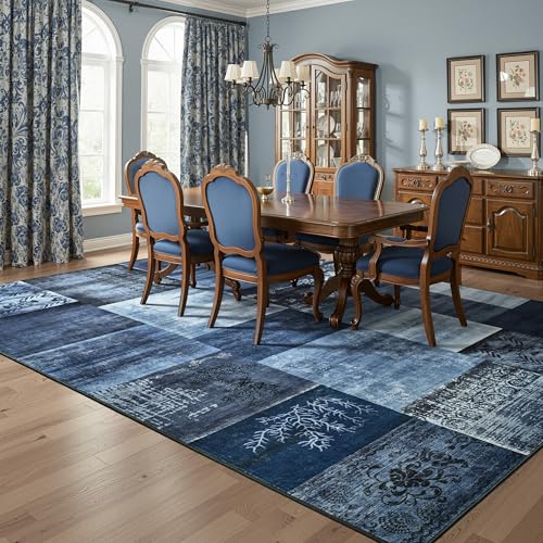 Tepook 9x12 Washable Area Rugs for Living Room Bedroom - color: Blue, size: 9' x 12' (Rectangular)