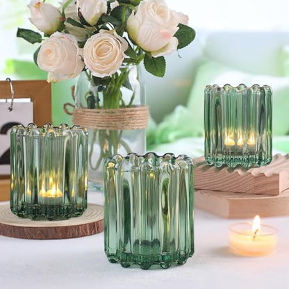 6 Pcs Votive Candle Holder, Green Glass Tea Light Candle Holders - color: Green