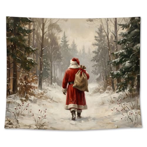 EGBTL Winter Snowy Forest Christmas Santa Claus Wall Tapestry, Rustic Farmhouse Forest Landscape Tapestry for Home, Vintage Christmas Tapestries Wall Hanging Decor for Bedroom Living Room 50x60 Inches - color: Christmas16