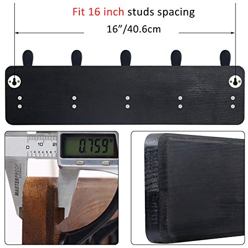 WEBI Coat Rack Wall Mount,Coat Hooks Wall Mounted Rustic,16" Hole to Hole,Large Coat Hanger Wall,Wood Hook Rack,5 Triple Hooks for Hanging Coats,Jacket,Clothes,Farmhouse,Black - color: Black, size: 5 Hooks