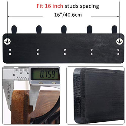 WEBI Coat Rack Wall Mount,Coat Hooks Wall Mounted Rustic,16" Hole to Hole,Large Coat Hanger Wall,Wood Hook Rack,5 Triple Hooks for Hanging Coats,Jacket,Clothes,Farmhouse,Black - color: Black, size: 5 Hooks