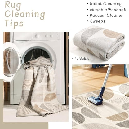 MUJOO Boho Runner Rug Washable,2x6 Area Rugs Non Slip Modern Abstract - color: Beige and Cream, size: 2' x 6' (Rectangular)