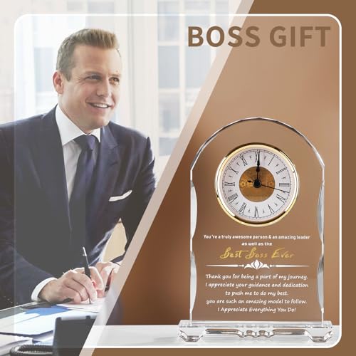 Meaningful Retirement Crystal Clock Gifts for Women Men, Best Boss Ever Happy Retirement Clock Plaque Gifts Going Away Gift Leaving Gifts Congratulations Retired Gifts Farewell Presents Ideas - color: Best Boss Ever
