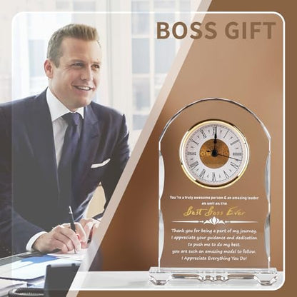 Meaningful Retirement Crystal Clock Gifts for Women Men, Best Boss Ever Happy Retirement Clock Plaque Gifts Going Away Gift Leaving Gifts Congratulations Retired Gifts Farewell Presents Ideas - color: Best Boss Ever