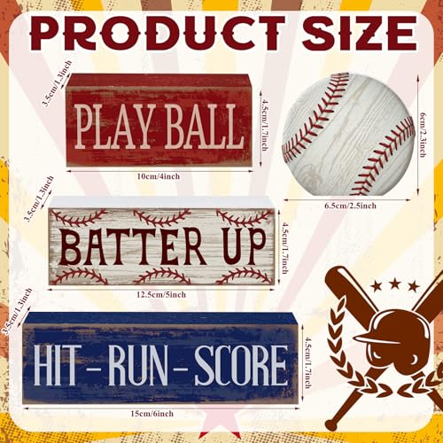 Yuntau 4 Pcs Baseball Table Decoration Wooden Sport Stacked Blocks Sign - style: Baseball