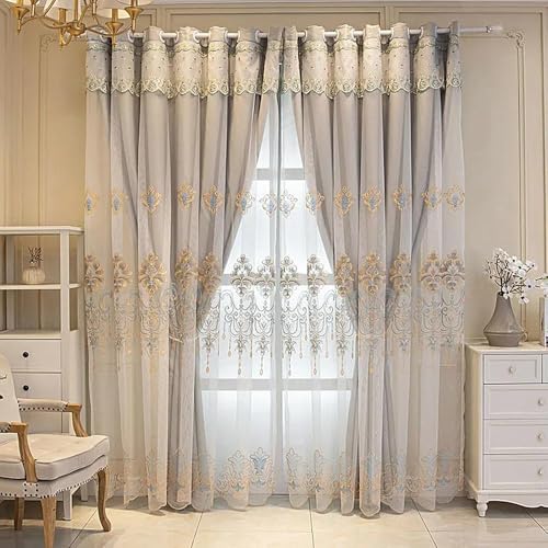 Amidoudou European Curtains with Valance, Double Layer, Grey, 51x90 Inch - color: Grey, size: 51"W x 90"L (Pack of 2)