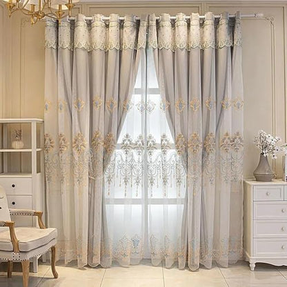 Amidoudou European Curtains with Valance, Double Layer, Grey, 51x90 Inch - color: Grey, size: 51"W x 90"L (Pack of 2)