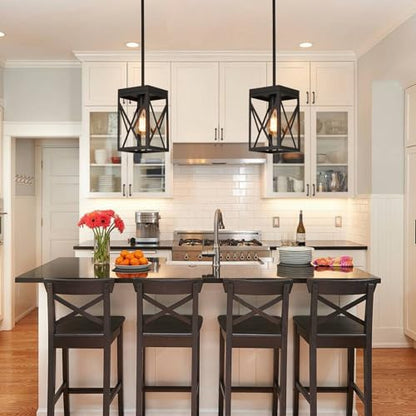 2 Pack Rustic Farmhouse Metal Pendant Light Fixture One-Light Adjustable Rods Modern Metal Lantern Cage Small Pendant Lighting for Kitchen Island Sink Hallway Bathroom Bar Farmhouse, Black - size: Small 2 pack