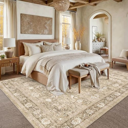 9x12 Washable Living Room Area Rug Non-Slip Retro Khaki Large Carpet - color: Accent | Beige Khaki, size: 9' x 12' (Rectangular)