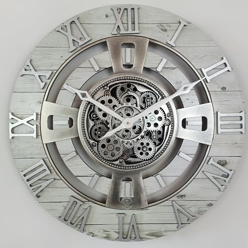 ImprovingLife The Gears Clock Real Moving Gear Wall Clock England Line (White Farmhouse, 24 inches (60 cm)) - color: White Farmhouse, size: 24 inches (60 cm)
