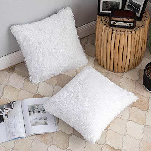 ANRODUO Plush Decorative Throw Pillow Covers White 18x18 Inch Pack of 2 - color: White, size: 18" x 18" (Pack of 2)