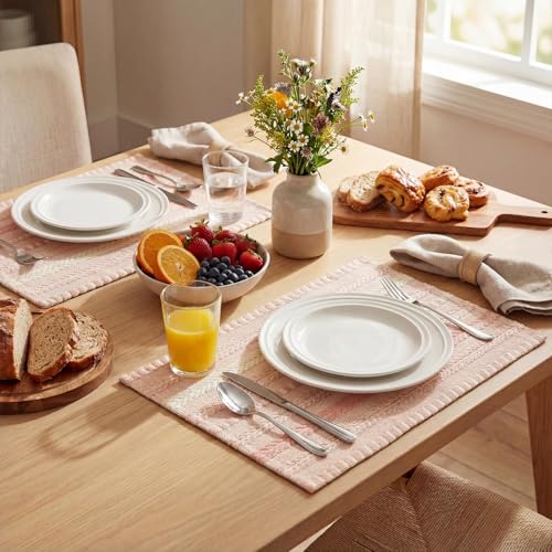 Artoid Mode Pink Woven Braided Stripe Placemats Set of 6-12x18 Inch - color: Pink, size: 12" x 18", 6 Pcs