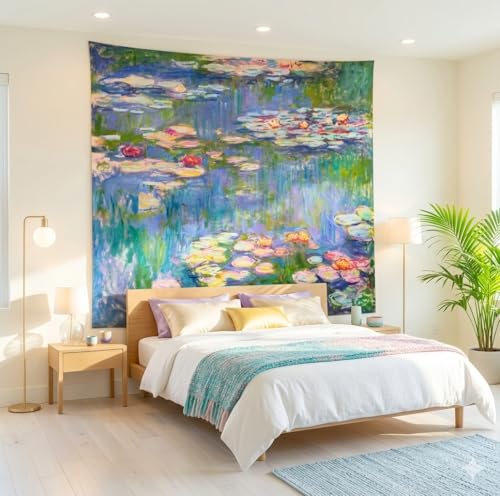Monet Waterlily Wall Tapestry, Cute Floral Art Tapestries for Girl Bedroom - color: Art Monet Tapestry, size: 51"L x 39"W