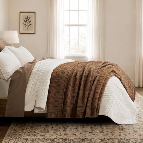 EVERGRACEHOME Modern Checkered Chenille Throw Blanket, 50x60, Rust Orange - color: Rust Orange, size: 50" X 60"