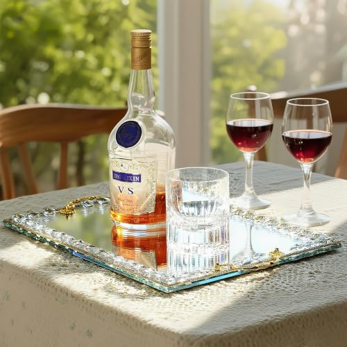 Large Crystal Tray Modern Glass Mirror Jewelry Trinket Trays with Diamond - color: Clear,rectangular2