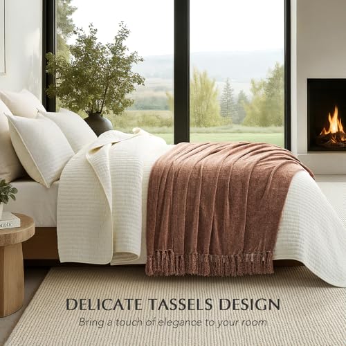 EverGrace Chenille Knit Throw Blanket for Couch, 60"x80", Clay - color: Clay, size: 60"x80"