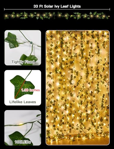 suddus Solar Ivy String Lights, 33ft 100 LED Vines with Lights Warm White - color: Ivy, size: 33Ft*1pack