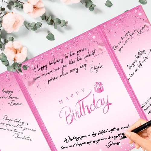 Crenics Hot Pink Happy Birthday Guest Sign in Book Alternative 18" x 12" - color: Hot Pink