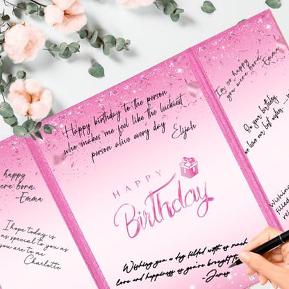 Crenics Hot Pink Happy Birthday Guest Sign in Book Alternative 18" x 12" - color: Hot Pink