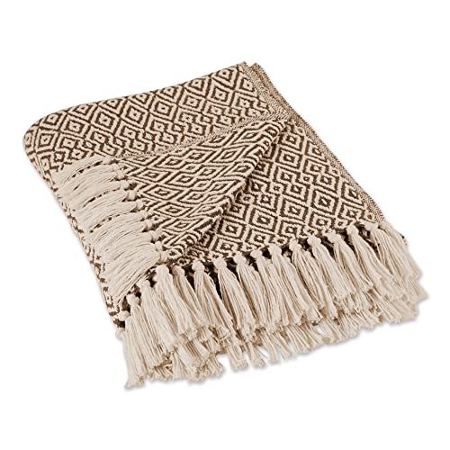 DII Rustic Farmhouse Double Diamond Woven Throw, 50x60, Brown - color: Brown, size: 50x60"