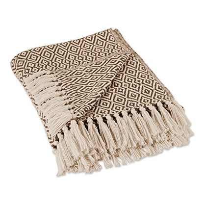 DII Rustic Farmhouse Double Diamond Woven Throw, 50x60, Brown - color: Brown, size: 50x60"