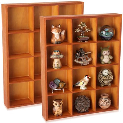 Yookeer 2 Pcs 12-Slot Wood Sorting Tray Grid Display Cabinet