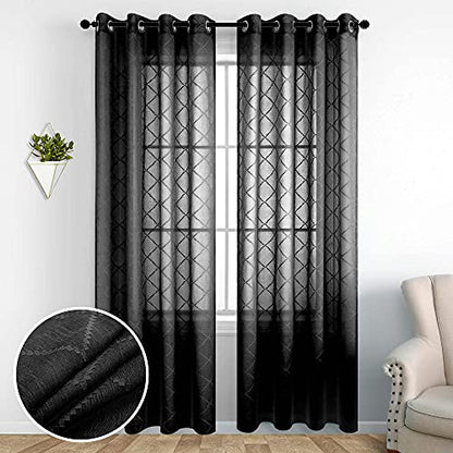 KOUFALL Black Curtains 84 Inches Long for Living Room Bedroom,Sheer Lace Aztec Pattern Boho Window Gothic Curtains Drapes 84 Inch Length 2 Panels Set with Grommet - color: Black, size: 52"W x 84"L (Pack of 2)