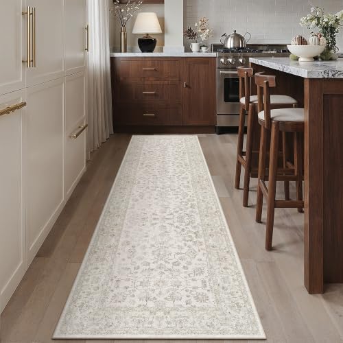 PureCozy 2x10 Beige White Runner Rug Washable Hallway Non Slip Kitchen - color: Beige-white, size: 2' x 10' (Rectangular)