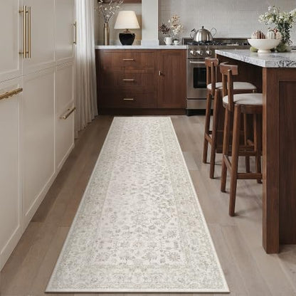 PureCozy 2x10 Beige White Runner Rug Washable Hallway Non Slip Kitchen - color: Beige-white, size: 2' x 10' (Rectangular)