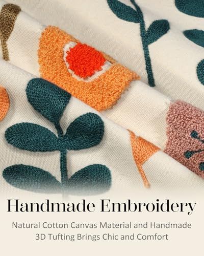 Embroidered Throw Pillow Cover, 20x20 Inch, Botanical - color: Plants, size: 20" x 20" (Pack of 1)