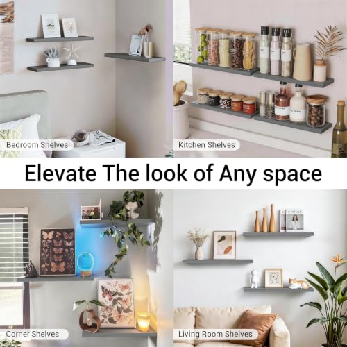 BAYKA Grey Floating Shelves 22.5in, Set of 3, Wall Mount Rustic Wood Shelf - color: F. Grey - Industrial Edge Style, size: 22.5inches