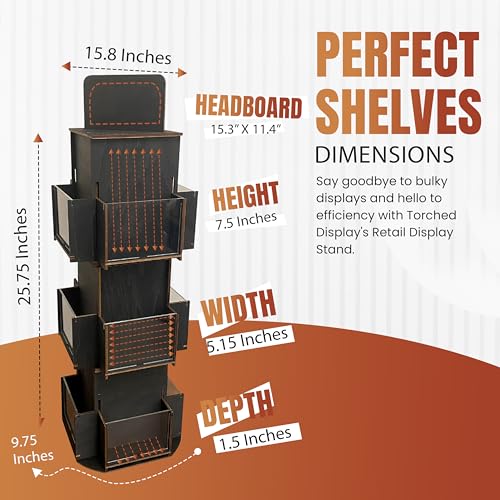 Rotating Greeting Card Display Stand, 3 Tier Wooden Organizer, 4-Sided Display Rack 360 Degree Spinning Multi-Pocket Display for Coasters, Stickers, Retail, Showcase, Tradeshow (Ebony) - color: Ebony