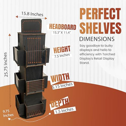 Rotating Greeting Card Display Stand, 3 Tier Wooden Organizer, 4-Sided Display Rack 360 Degree Spinning Multi-Pocket Display for Coasters, Stickers, Retail, Showcase, Tradeshow (Ebony) - color: Ebony