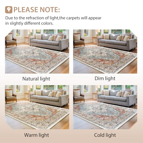 BESTSWEETIE Washable Boho 8x10 Area Rug, No Pile, Living Room, Green Brick - color: Green/Brick/Rust Red, size: 10' x 8' (Rectangular)