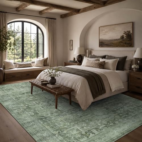 8x10 Washable Boho Area Rug, Teal Farmhouse for Living Room Carpet - color: Teal, size: 8' x 10' (Rectangular)