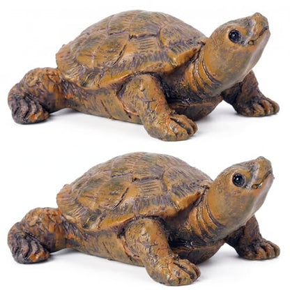 2-Pack Mini Turtle Figurines, Outdoor Resin Garden Statues
