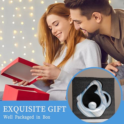 Ceramic Heart Sculpture Home Decor, Blue Abstract Statue Unique Gift Women - color: Blue Marble 11474