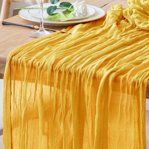Cheesecloth Table Runner 10FT Gold Boho Gauze Rustic Sheer Table Runners - color: Gold, size: 1 Pack