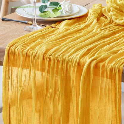 Cheesecloth Table Runner 10FT Gold Boho Gauze Rustic Sheer Table Runners - color: Gold, size: 1 Pack