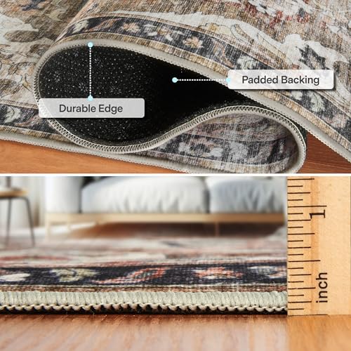 ReaLife Rugs Machine Washable Area Rug - Living Room Bedroom Bathroom Kitchen Entryway Office - Non Slip Low Pile Stain Resistant Premium - Boho Farmhouse Vintage - Joy - Brown Beige 6' Round - color: Medallion - Brown Ivory, size: 6' (Round)
