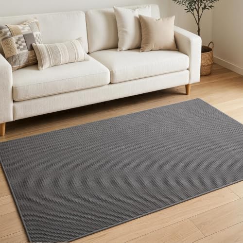 Sunfly 4x6 Washable Area Rug with Non Slip Rubber Backing Dark Grey - color: Dark Grey, size: 4' x 6' (Rectangular)