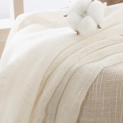 YoungsTex Linen Semi Sheer Curtains 45 Inches Long 2 Panels Set - color: Ivory White, size: 42"W x 45"L (Pack of 2)