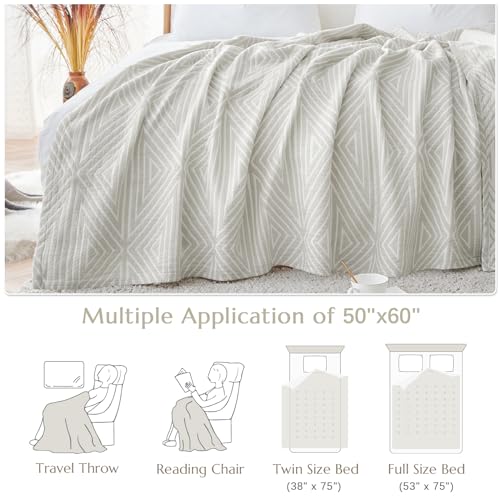 jinchan 100% Cotton Muslin Blanket Twin Boho Throw Blanket 50x60 Soft Gray - color: B. Triangle Grey, size: 50"x60"