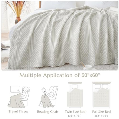 jinchan 100% Cotton Muslin Blanket Twin Boho Throw Blanket 50x60 Soft Gray - color: B. Triangle Grey, size: 50"x60"