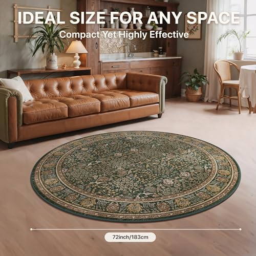Bavni 6ft Round Area Rug 6x6, Washable Non Slip, Dark Green Brown - color: Dark Green Brown, size: 6' (Round)
