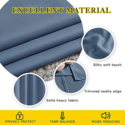 NICETOWN Bedroom Blackout Curtains and Drapes 48" Long 2 Panels Set - Window Treatment Thermal Insulated Solid Grommet Window Treatment for Home Office (Stone Blue, W37 x L48) - color: Stone Blue, size: 37"W x 48"L (Pack of 2)
