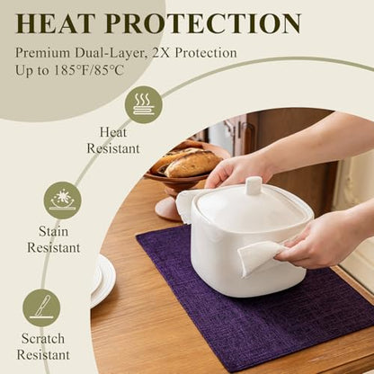 KXN Placemats Set of 4, Durable Dual-Layer Fabric Table Mats, Purple - color: Purple