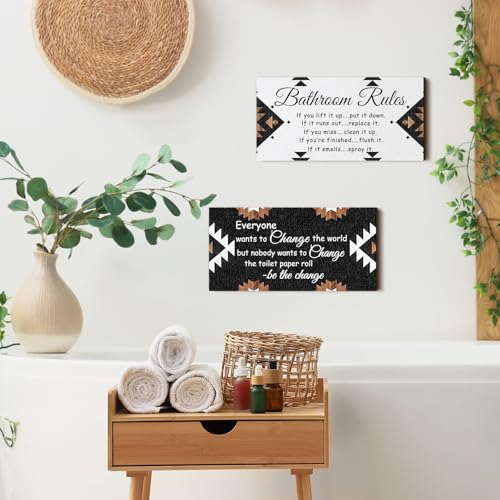 Jetec 2 Pcs Funny Bathroom Signs Wall Decor Farmhouse,Boho Style - style: Boho Style