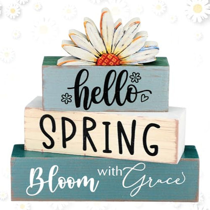 Amyhill 4 Pcs Wooden Sign Decor Hello Spring Bloom - style: Hello Spring Bloom